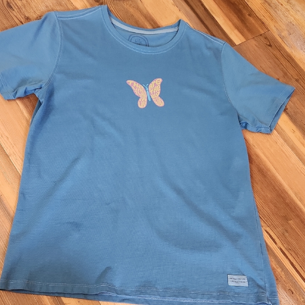 Life Is Good Blue Short Sleeve Tee with Butterfly Design